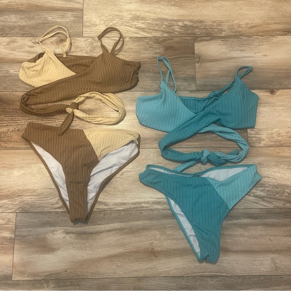 SHEIN Other - Bundle Of 2 SHEIN Bikini Swimsuits Size Large Wrap Around Tie High Waisted EUC